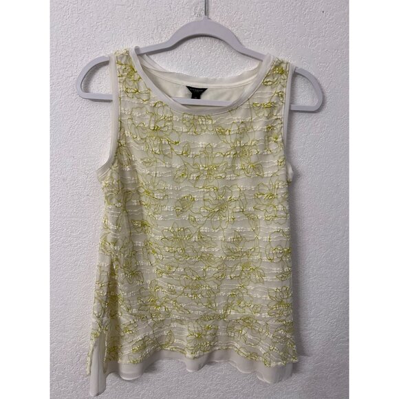Ann Taylor Womens Yellow Floral Lace Sleeveless Top size medium - Picture 1 of 6